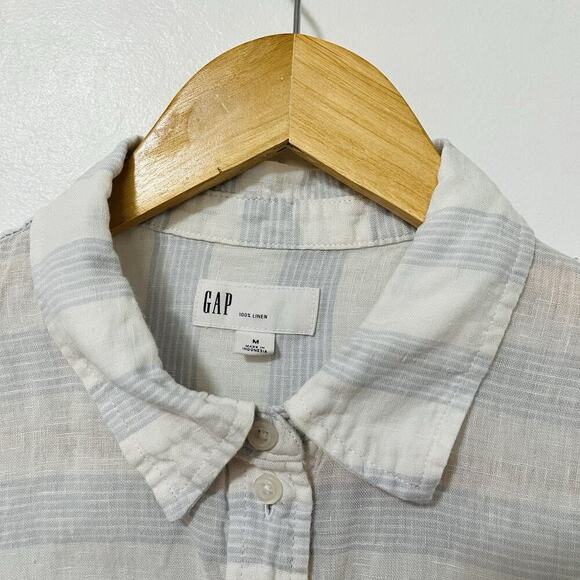 GAP Womens Linen Coastal‎ Lagom Top Size M White Blue Stripe Lagenlook Beach - Picture 4 of 5